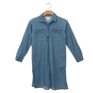 Old Navy Girls Shirt Dress Large 10-12 Blue 1/2 Button Collared Roll Tab Sleeve